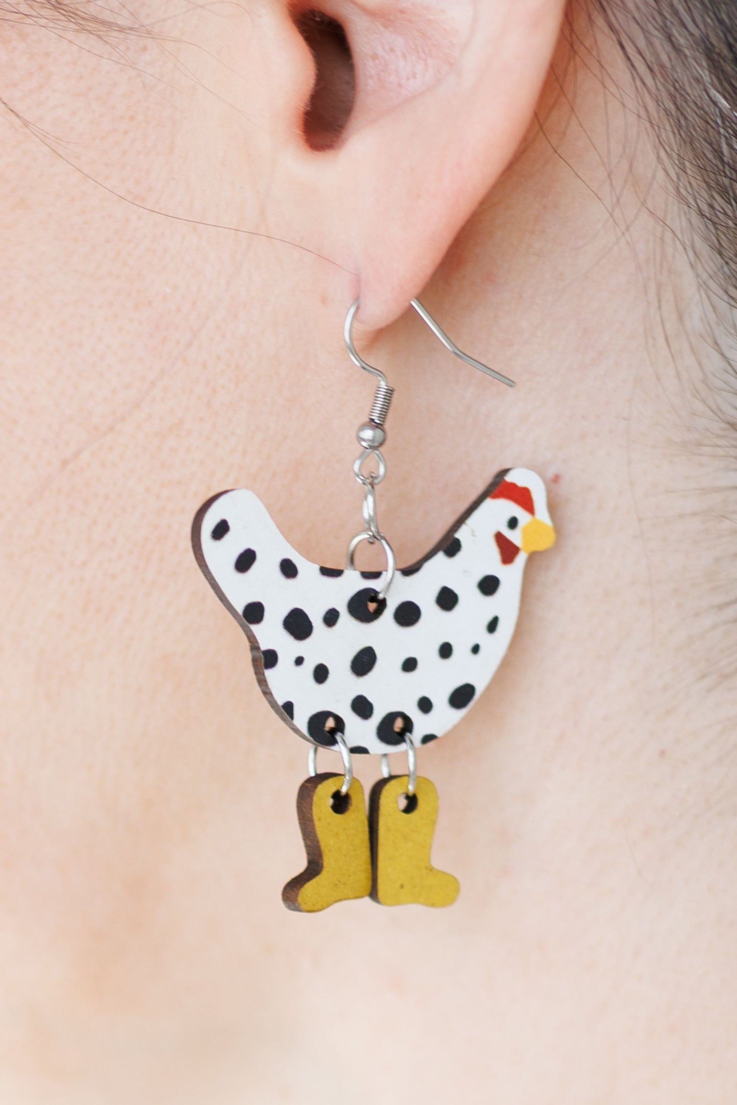 Adorable Wood Chicken Earrings