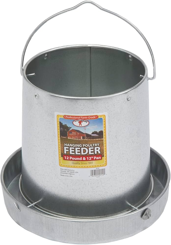 Miller Galvanized Hanging Chicken Feeder 12 lb Metal Poultry Feed Dispenser